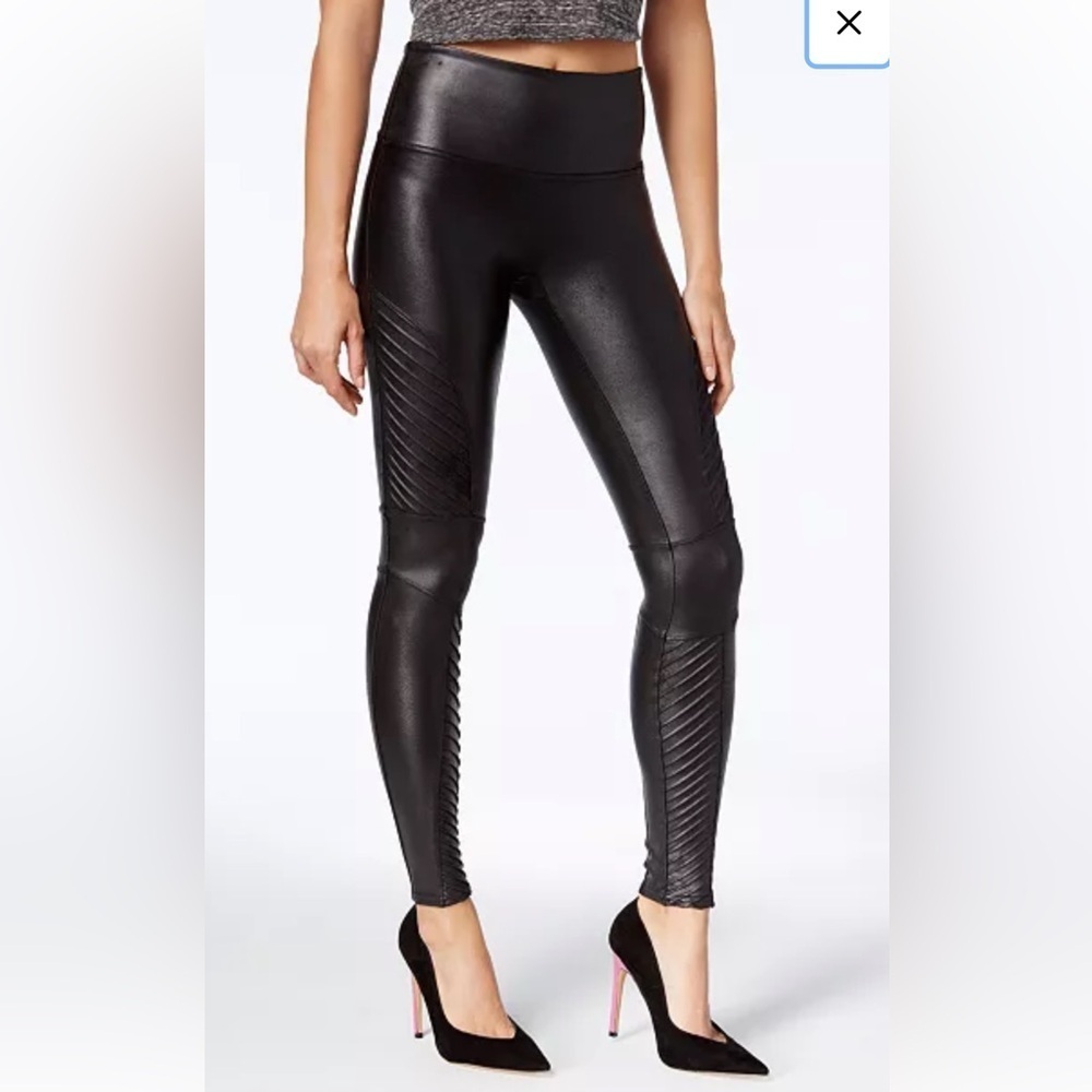 SPANX Faux Leather Moto Leggings‎ Black Size Medium Petite